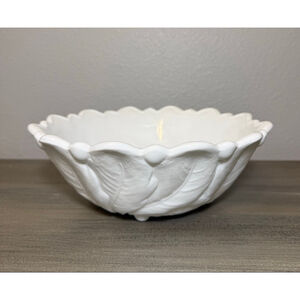 vintage Indiana Glass Wild Rose milk glass footed bowl Cottagecore